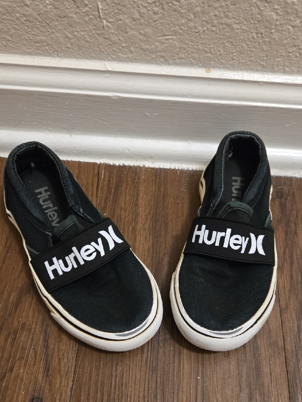Hurley Kids Black Canvas Slip-On Sneakers with White Logo Strap